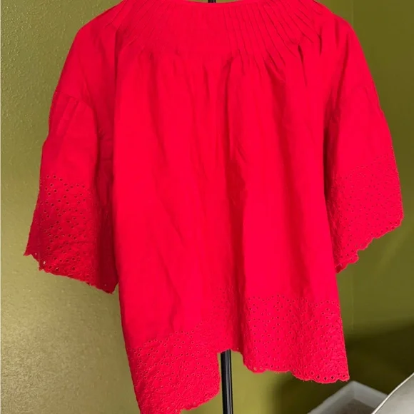 J. Crew Red Eyelet Button-Up Top size Large - Picture 4 of 4